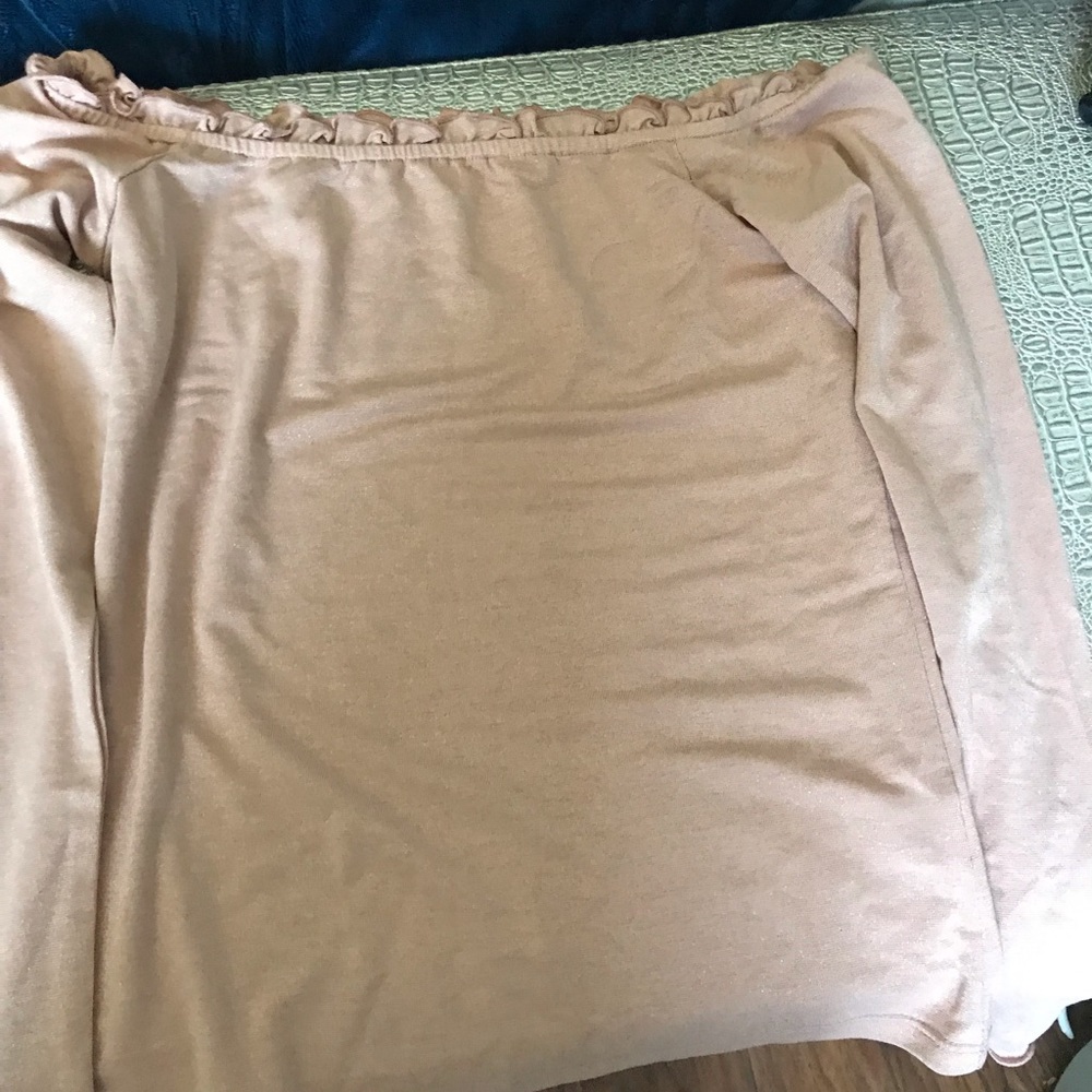 Pink has like a shimmery gold  shoulder shirt